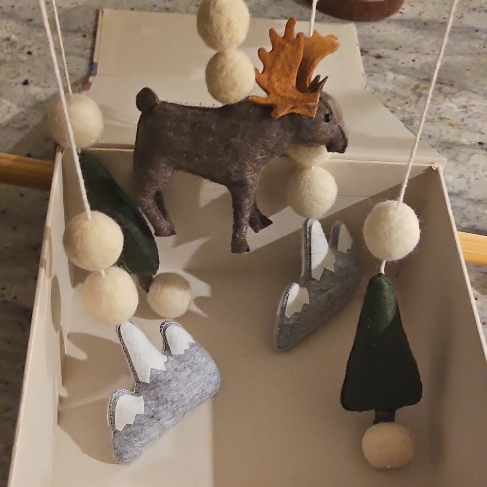 Gray Felt Moose Baby Mobile with trees and mountains